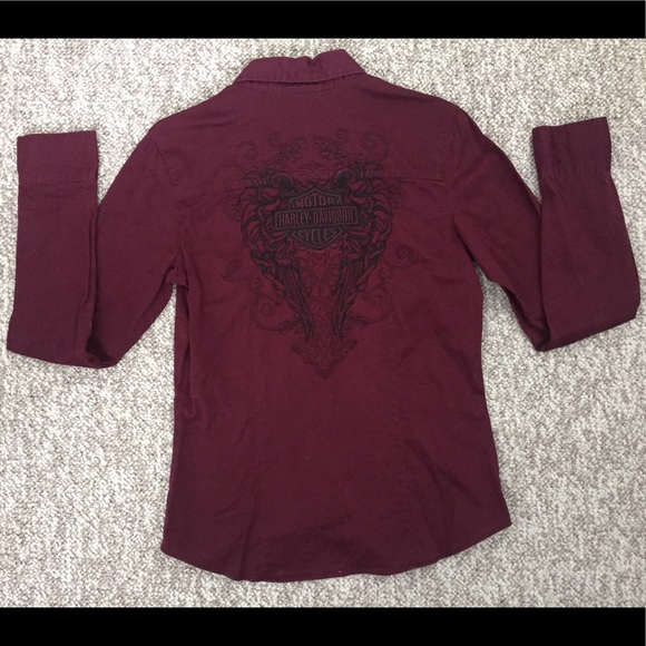 Harley-Davidson Burgundy Embroidered Shirt Women - Picture 4 of 6